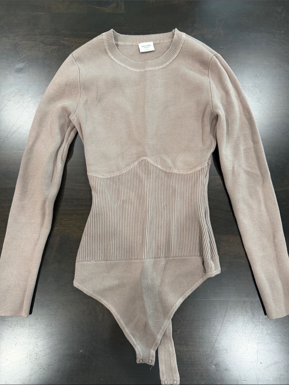Abercrombie & Fitch Taupe Ribbed Waist Sweater Bodysuit